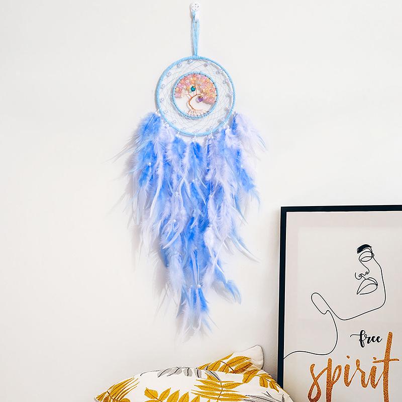 Life Tree Wind Chime Stone Hanging Ornament Fresh Girl Heart Forest Feather Pendant Bedroom Windowsill Creative Decoration