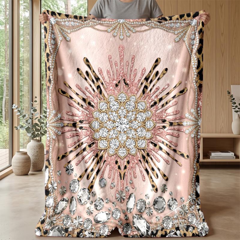 Glamorous Leopard Diamonds 1 Theme blanket Lightweight Warm Flannel Blanket Decorative Throw Blanket for Home Decoration