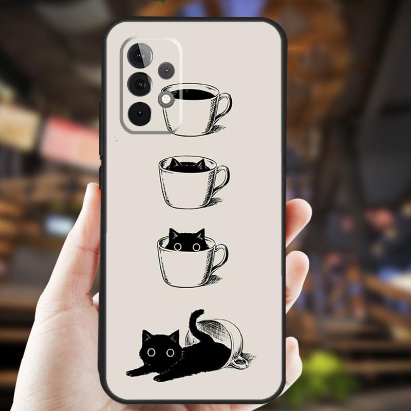 Cute Animal Cat Coffee Case For Samsung Galaxy A34 A06 A05 A32 A16 A55 A36 A26 A54 A14 A22 A52 A35 A15 A53 A13 A56