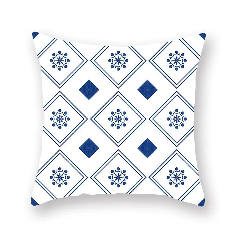 Blue and White Porcelain Print Pattern Luxury Home Decoration Pillowcase Living Room Sofa Car Cushion Cover