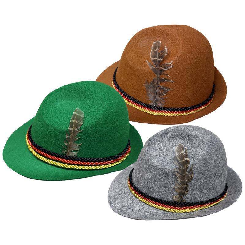 Fashion Dress Up Oktoberfest Hat Fedora Hat Panama Feather Decors Hat Bavarian Jazz Costume Cosplay Cap Photo Props
