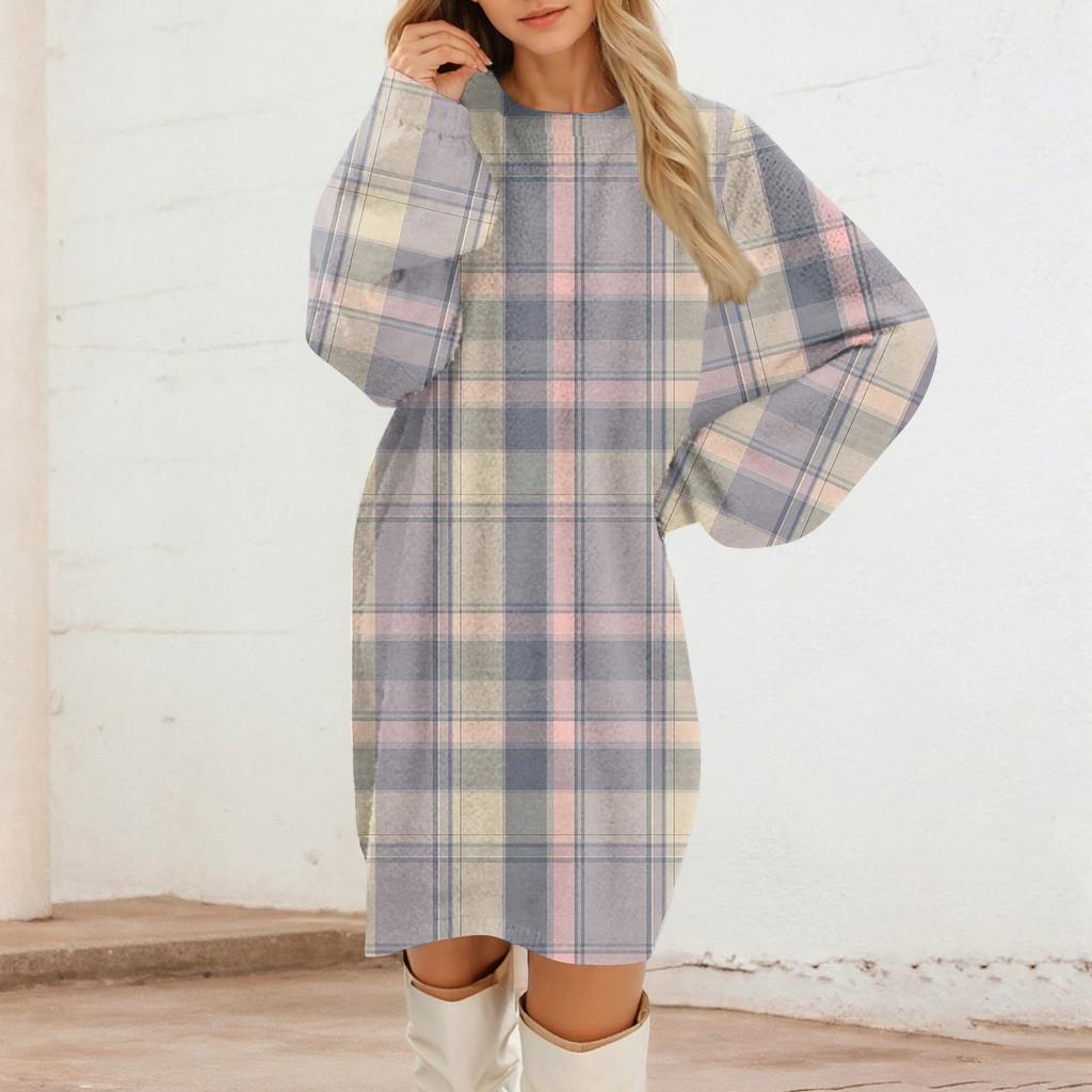 Women's Round Neck Casual Long Sleeve Plush Dresses