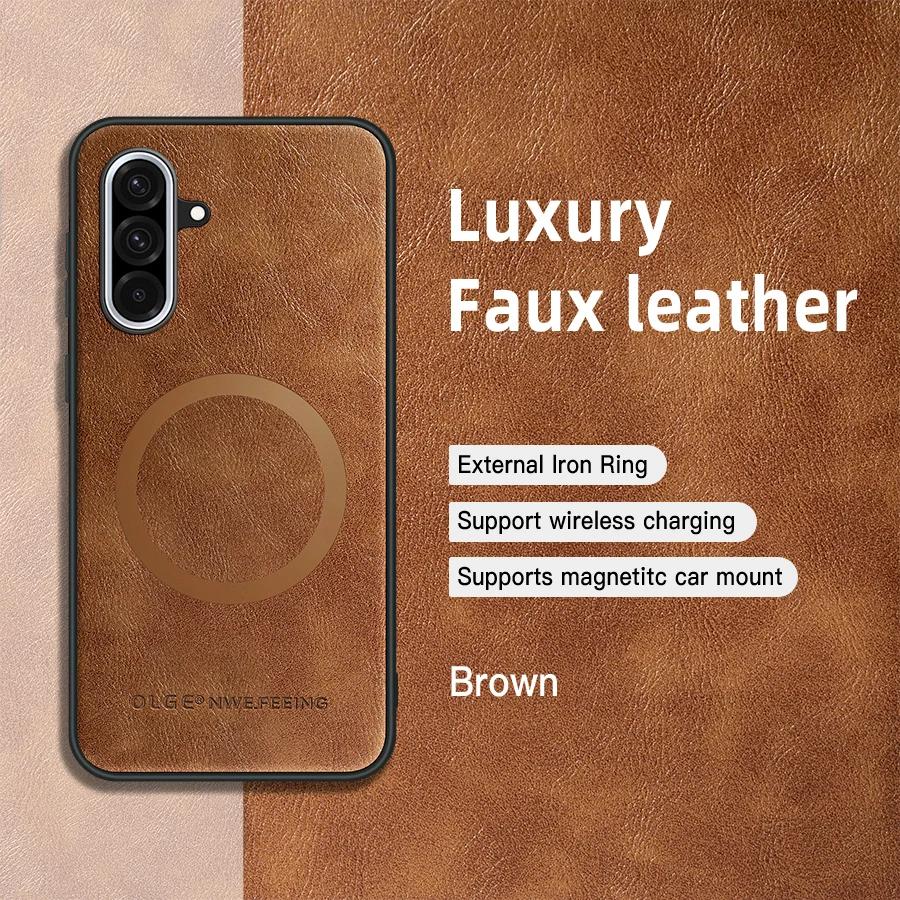 

Для Samsung Galaxy A36 A35 A34 A33 A32 Чехол для телефона из ПУ кожи с магнитным кольцом, мягкими краями, защитой от падений и отпечатков пальцев For Galaxy A32 5G коричневый
