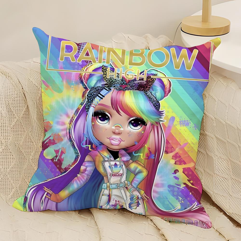 Beautiful Cartoon Girls R-Rainbow High Pillow Case Natural Linen Double-Sided Printing Sofa Home Decor Cushion Cover