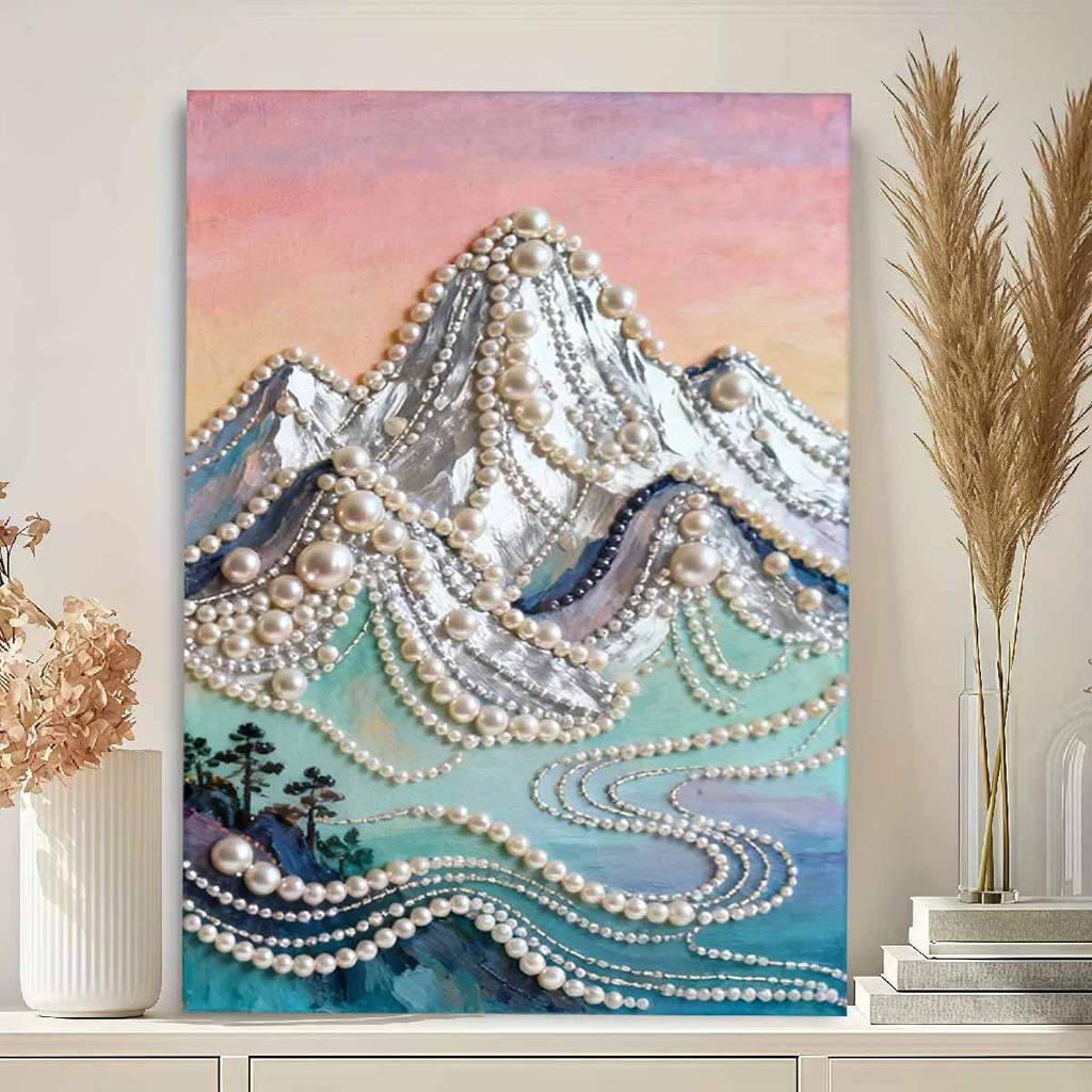 Crystal Pearl Painting 5D DIY Frame Decoration Painting Mountains Home Wall Decoration Transparent Pearl Gemstone Painting Picture Art Crafts