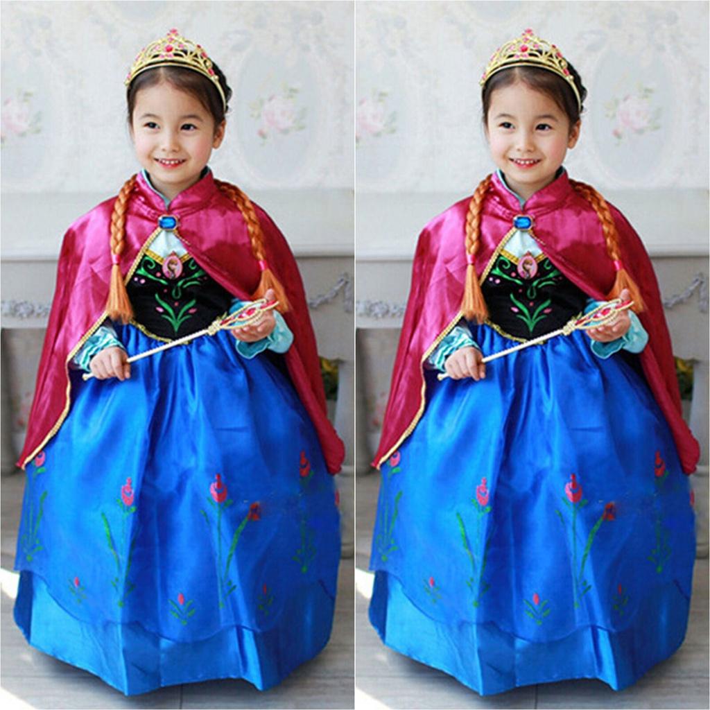 Girls Elsa Kids Fancy Dress Costume Princess Anna Party Dresses Cosplay Outfits