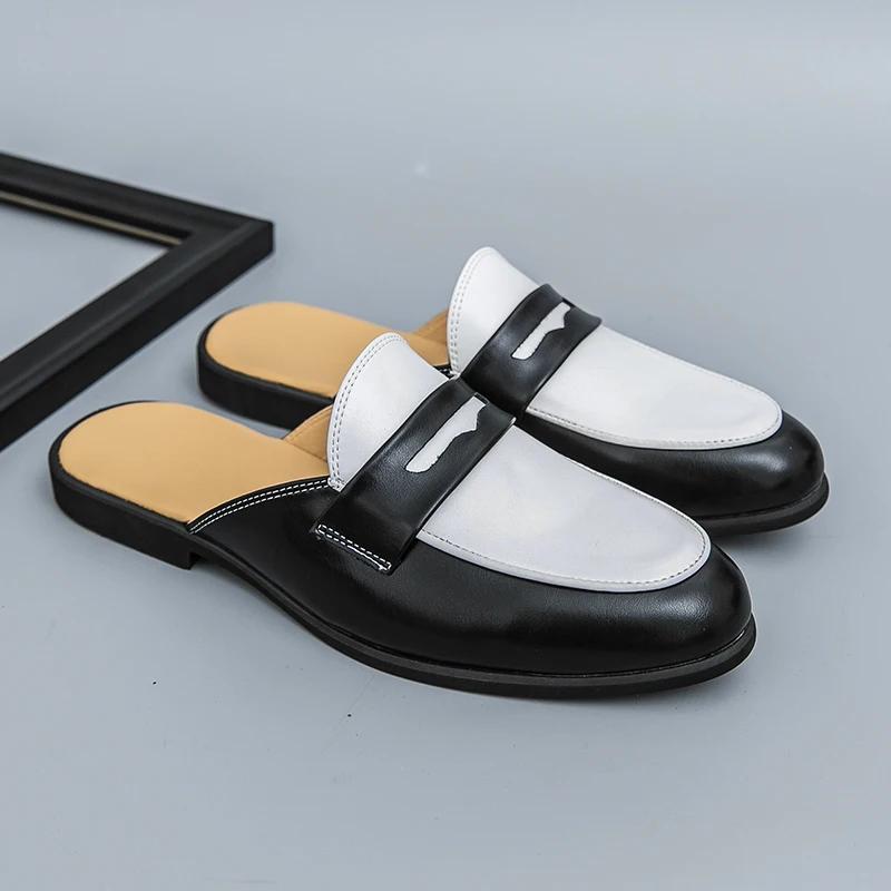 Fashion Luxury Brand Slippers Men Casual Shoes Slip-on Fashion Platform Half Loafers Men Lightweight Leather Sandals Plus Size 46 Hombre