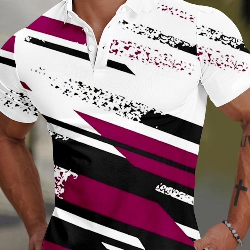 Men's Geometic Line Polo Shirts Golf Shirts Short Sleeve Polo Shirts Collared Shirt Sportswear Casual Vacation Wear Party Shirts