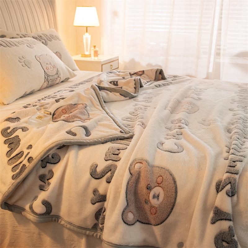 Soft Bed Sheet Cartoon Bear Thickened Winter Warm Blanket Version Bed Cover Queen King Bedspread Home Decor Coverlid 1.8/2m