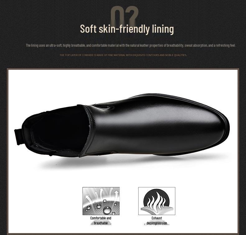 Chelsea Pointed Toe Leather Boots: Fashionable Slip-on, Korean & British Style Business Men's Plus Size Shoes.