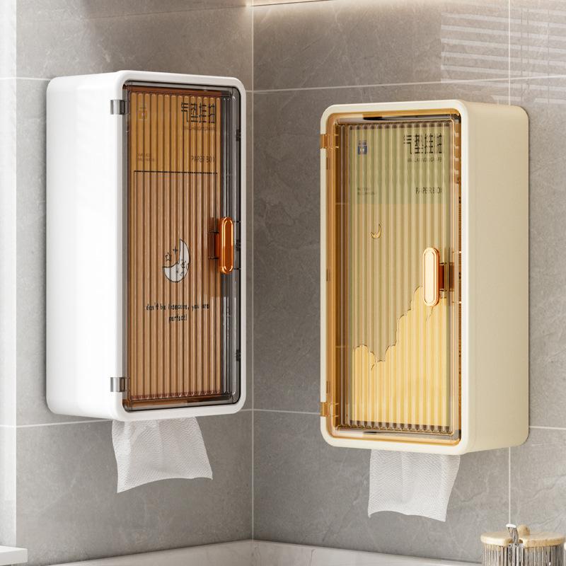 Multifunctional Household Wall-mounted Punch-free Flat Door Tissue Box Bathroom Storage Box Tissue Box Bathroom Transparent Wall-mounted Paper Box
