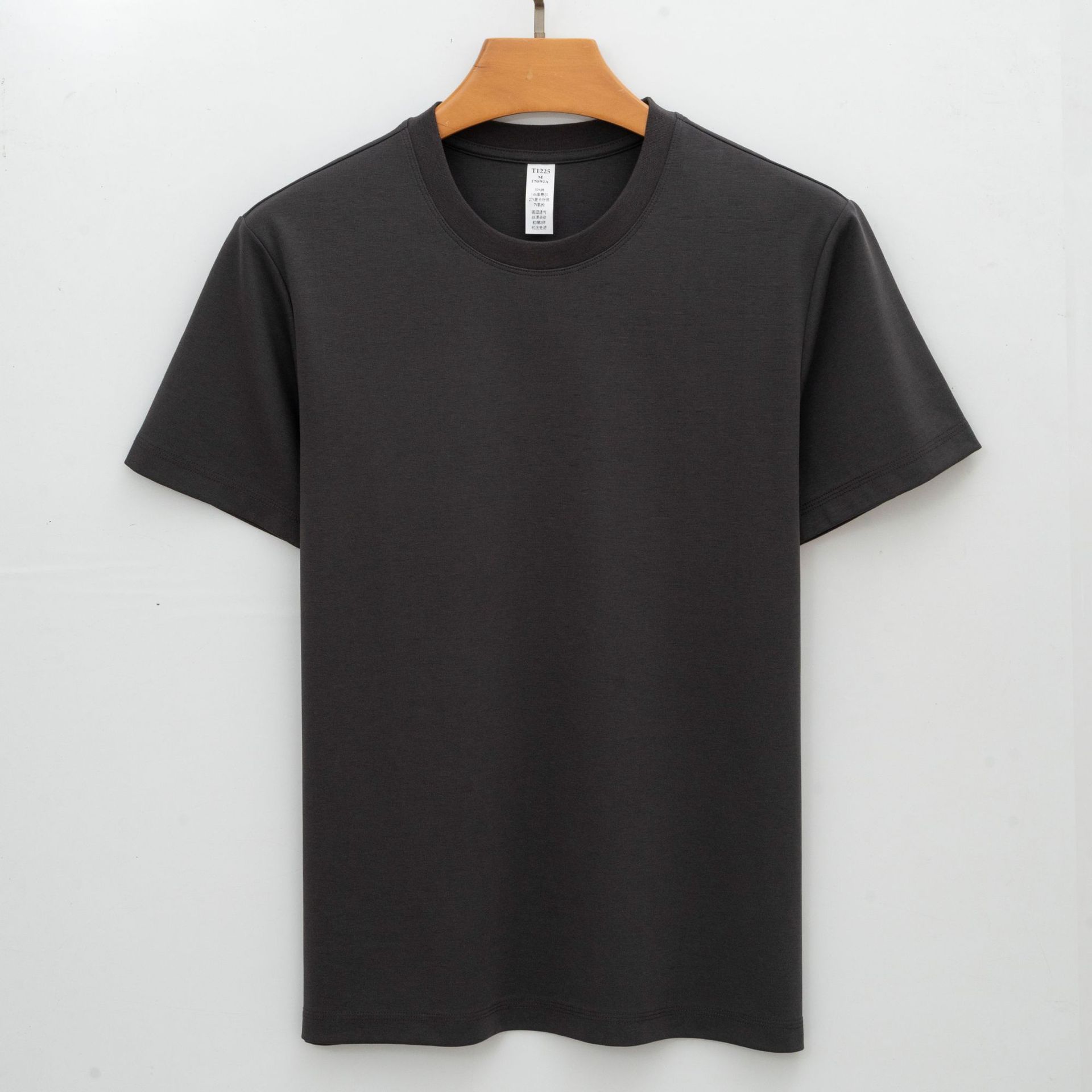 

Premium Double-sided Lyocell Mercerized Cotton T-shirt Long-staple Cotton Wrinkle-free Solid Color Youth Black Cool Short-sleeve T-shirt for Men S