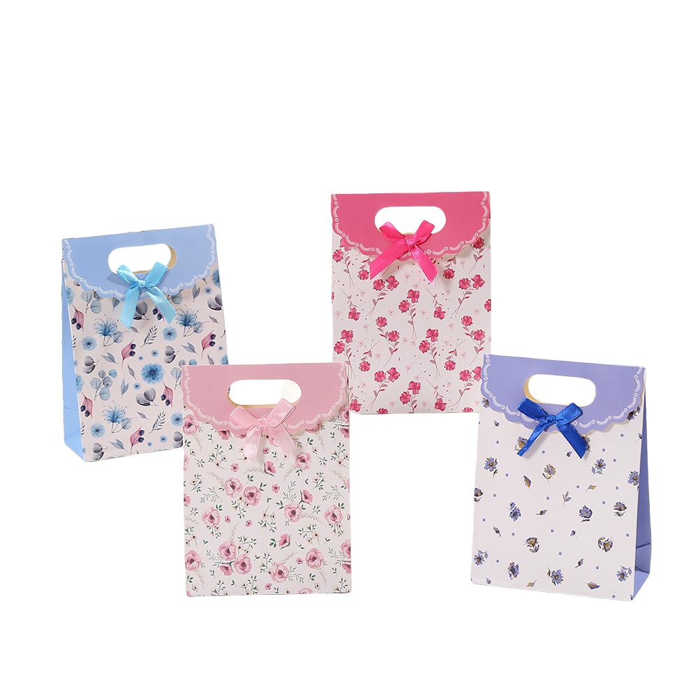 StoBag Floral Bowknot Gift Wrapping Bags Romantic Paper Handbag for Sweets Wedding Party Children's Birthday Candy Packaging