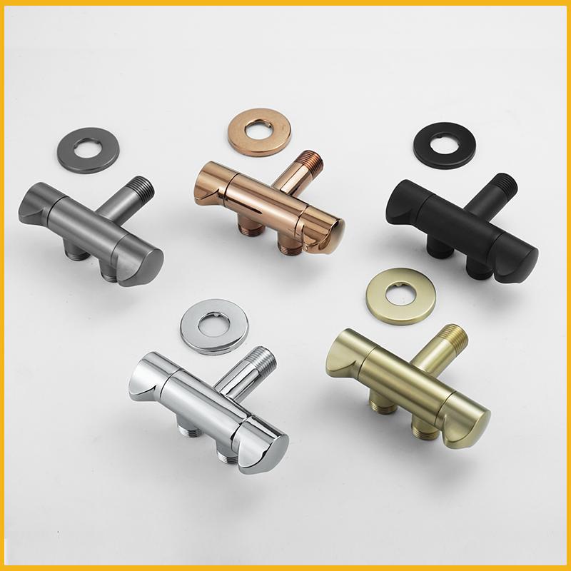 Brass Black Angle Valve Wall-Mounted Single And Double Outlet Valve External Thread G1/2 Stop Valve Bathroom Kitchen Accessories