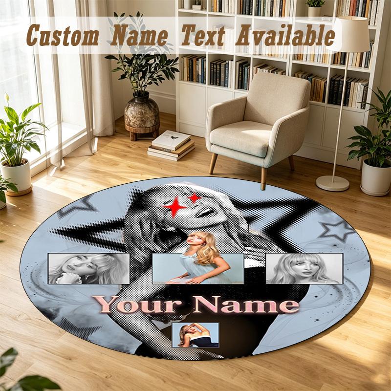 Round Rug Custom NameSabrina Carpenter Pattern Non Slip Carpet Home Floor Decor