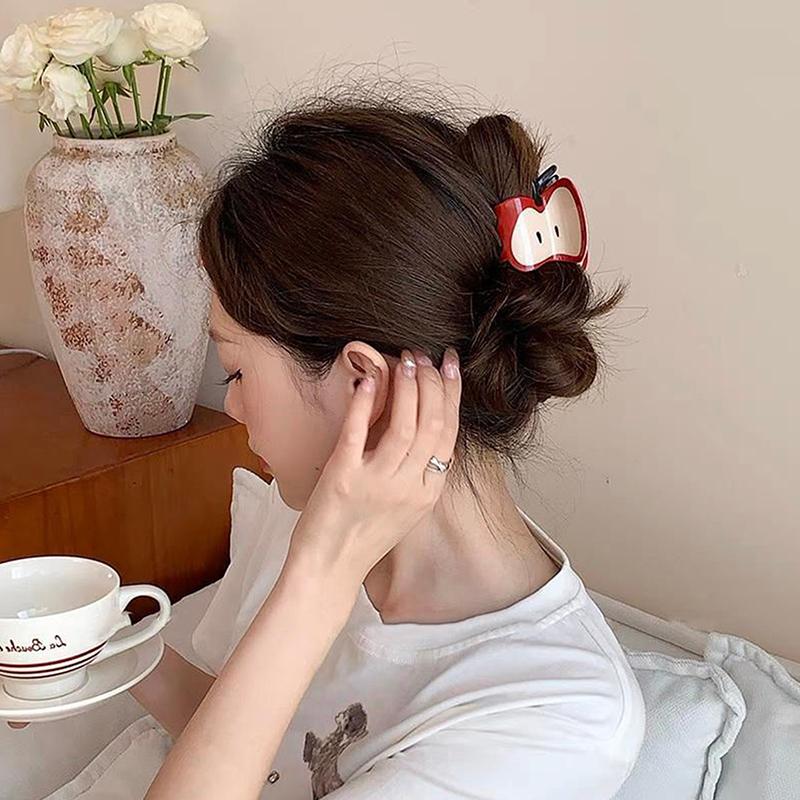 Red Button Grab Clip Women 2024 Back Of Head Hair Clip Headpiece Hairpin Hair Accessories