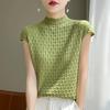 Women T-shirt Tank Summer Knitted T-shirt Short Sleeve Tees Basic Tees Knit Top Pullover Turtleneck Female