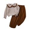 Girls' Outfit Children's Clothing 2025 Autumn New Cute Doll Collar Long Sleeve Striped Top Long Pants 2-Piece Set