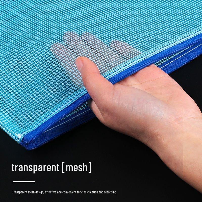 A6 Transparent Waterproof PVC Mesh Zipper Document Bag for Office and Student Use