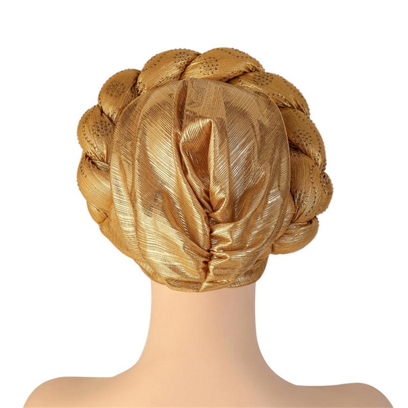 Glitter Rhinestone Braids African Headtie Women Turban Cap Head Wraps