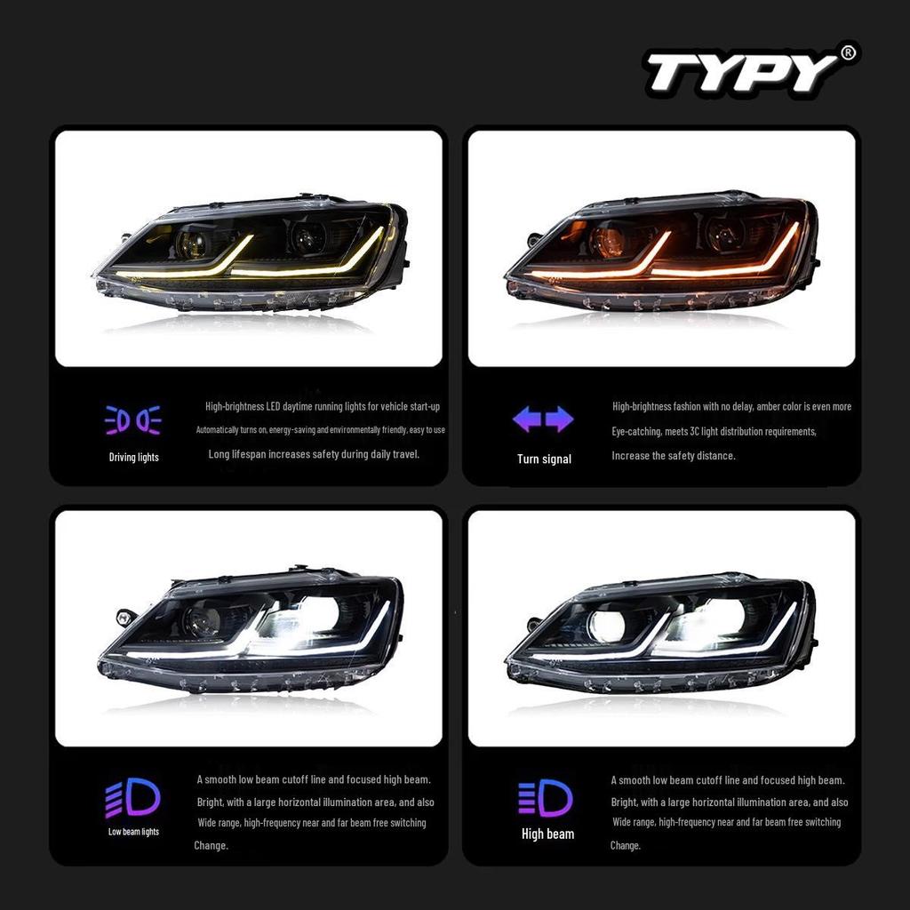 LED Projector Headlights with DRL & Flowing Turn Signals for 12-18 VW Sagitar