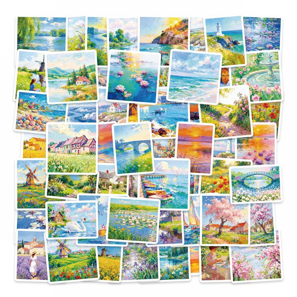 56 Landscape Oil Painting Stickers Creative Painting Warm Travel Scenery Beauty Material Decorative Stickers