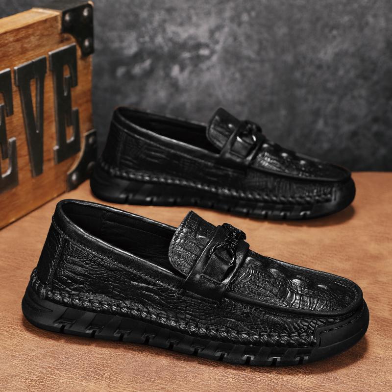 Fashion Genuine Leather Men Casual Shoes Crocodile Pattern Mens Loafers Handmade Moccasins Light Soft Male Driving Shoes Slip on Flats