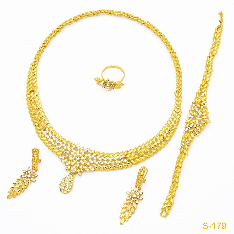 2026 Summer Dubai 24k Gold Bridal Jewelry Set Necklace Earrings Bracelet Ring Middle East Africa