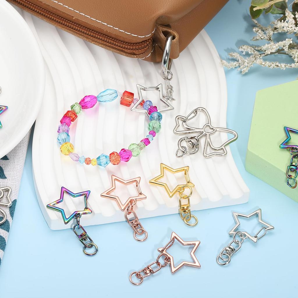 30pcs Metal Spring Snap Key Chain Star Shape Swivel Snap Clasp Keyring Chain Hanging Buckle with Open Jump Rings for DIY Craft Bag Rainbow [uxcell]