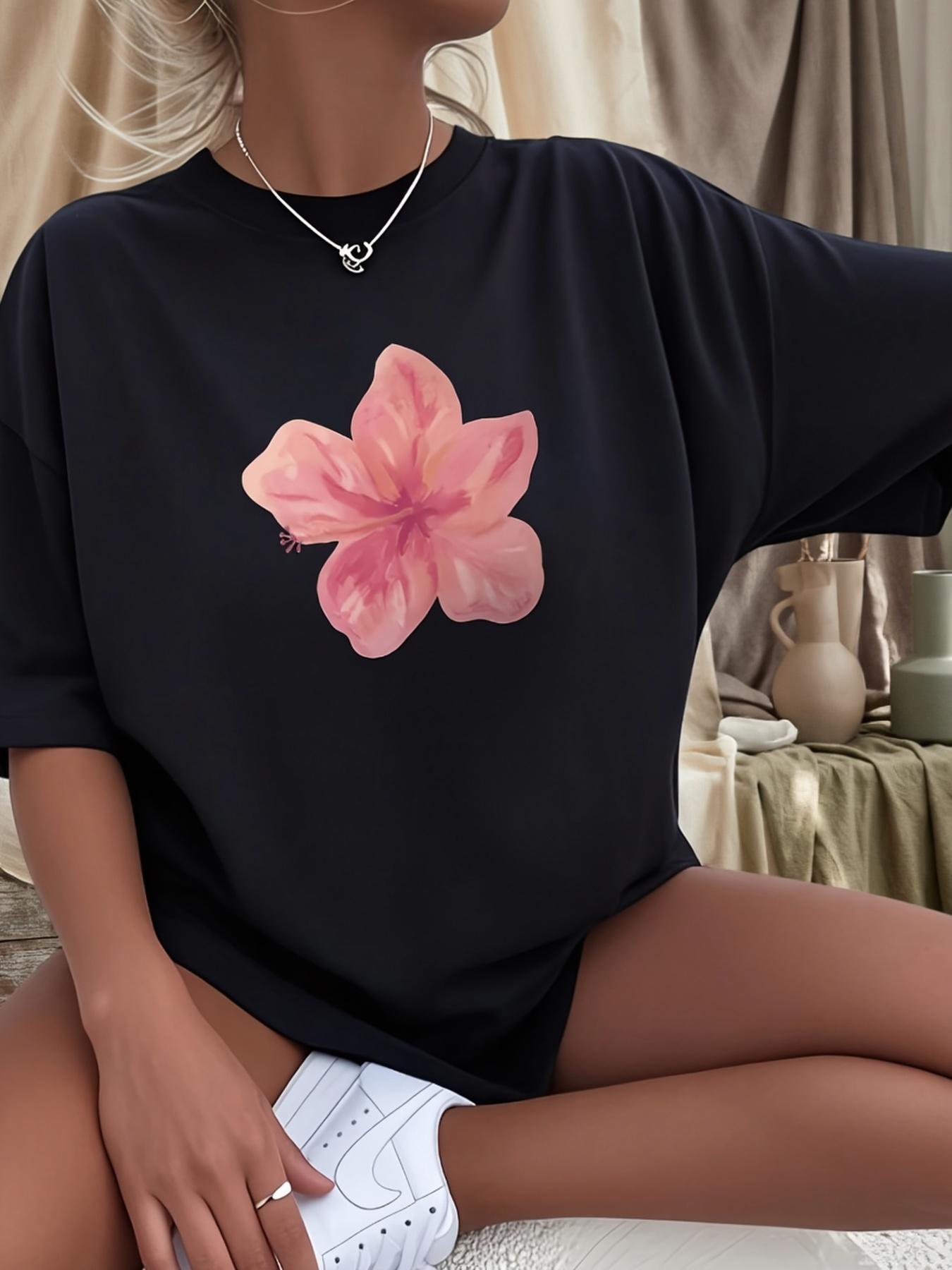 

Women s Floral Creative Personality Black Round Neck Short Sleeve T-Shirt 5XL різнокольоровий