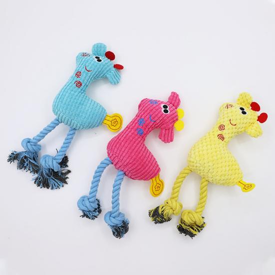 Plush Deer Dog Toy Squeaky Stuffed Animal Dog Chew Toy Interactive Rope Knot Tug-of-War Toy for Dogs Teeth Cleaning Boredom Relief