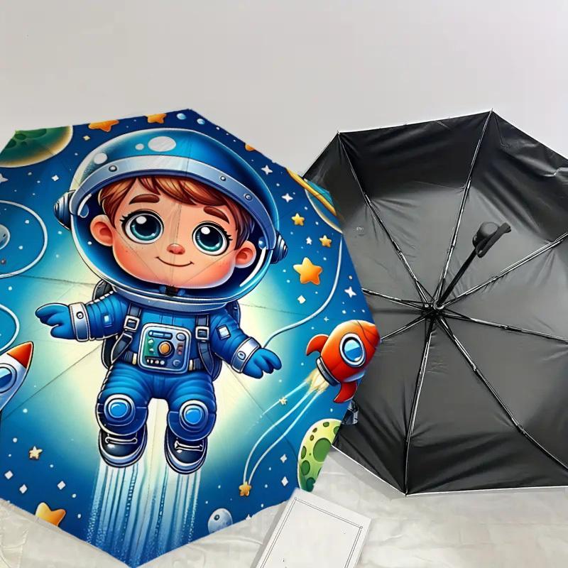 1PC Space Explorer Astronaut Umbrella-8-Rib Reinforced Portable Folding Travel Suitable for All Seasons Outdoor Daily Use-J401