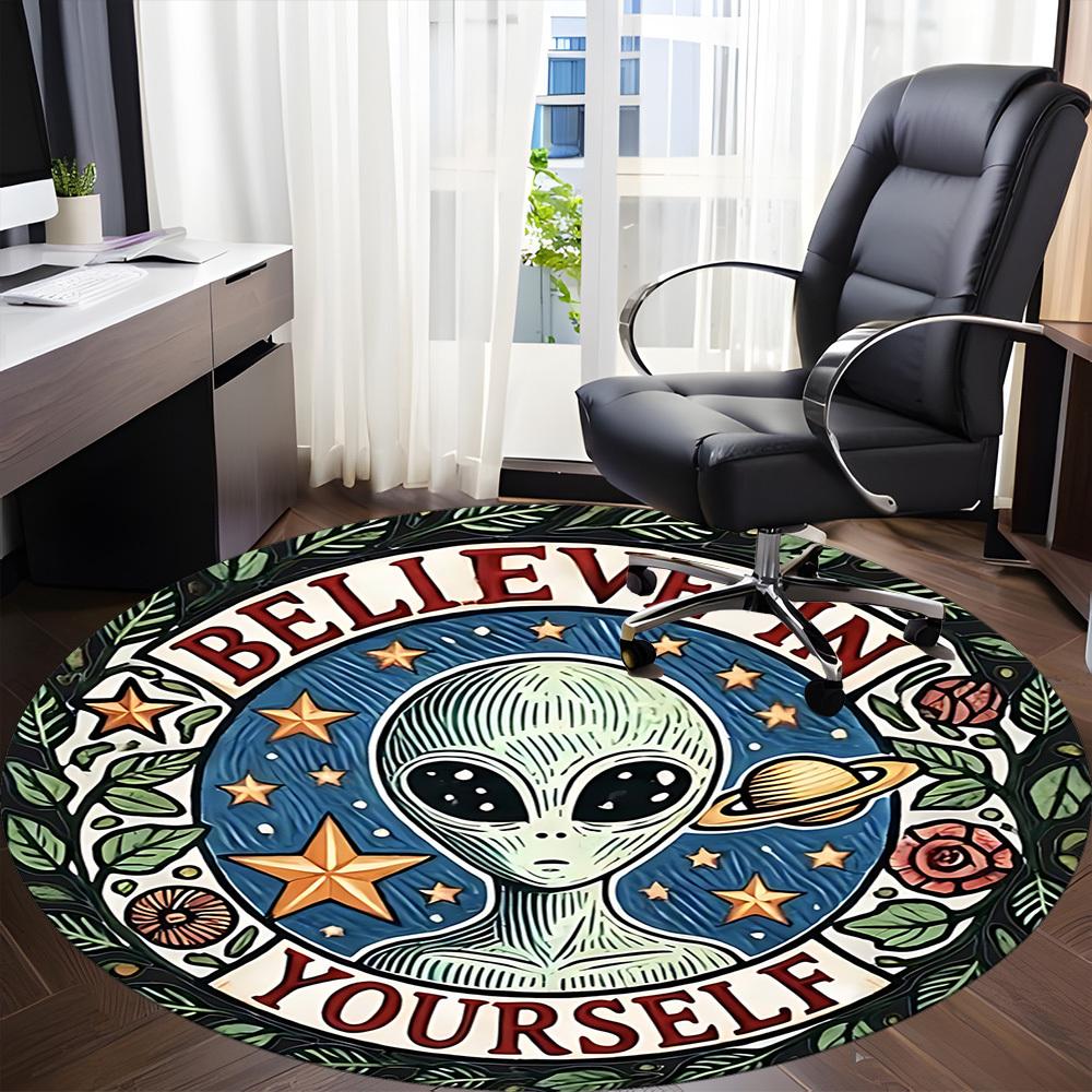 1pc Alien Motivation Office Round Area Rug, Under Office Chairs Bedroom Living Room Home Decor, Room Deco