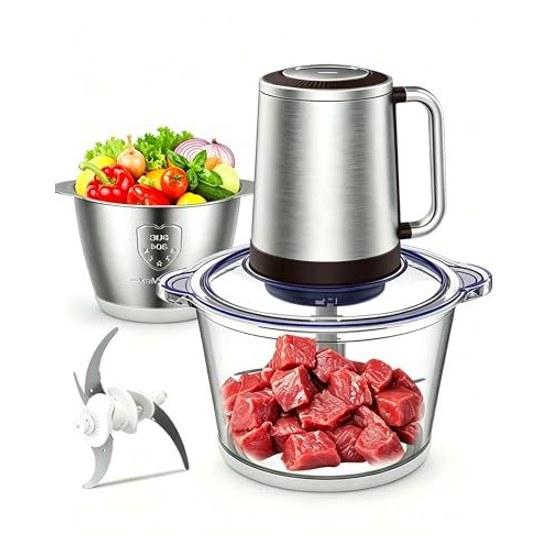 Food processor1.2L large capacity 2 types bowls (stainless steel + glass)chopper 500W high power stainless 4-blade crushes ice blender time-saving 10