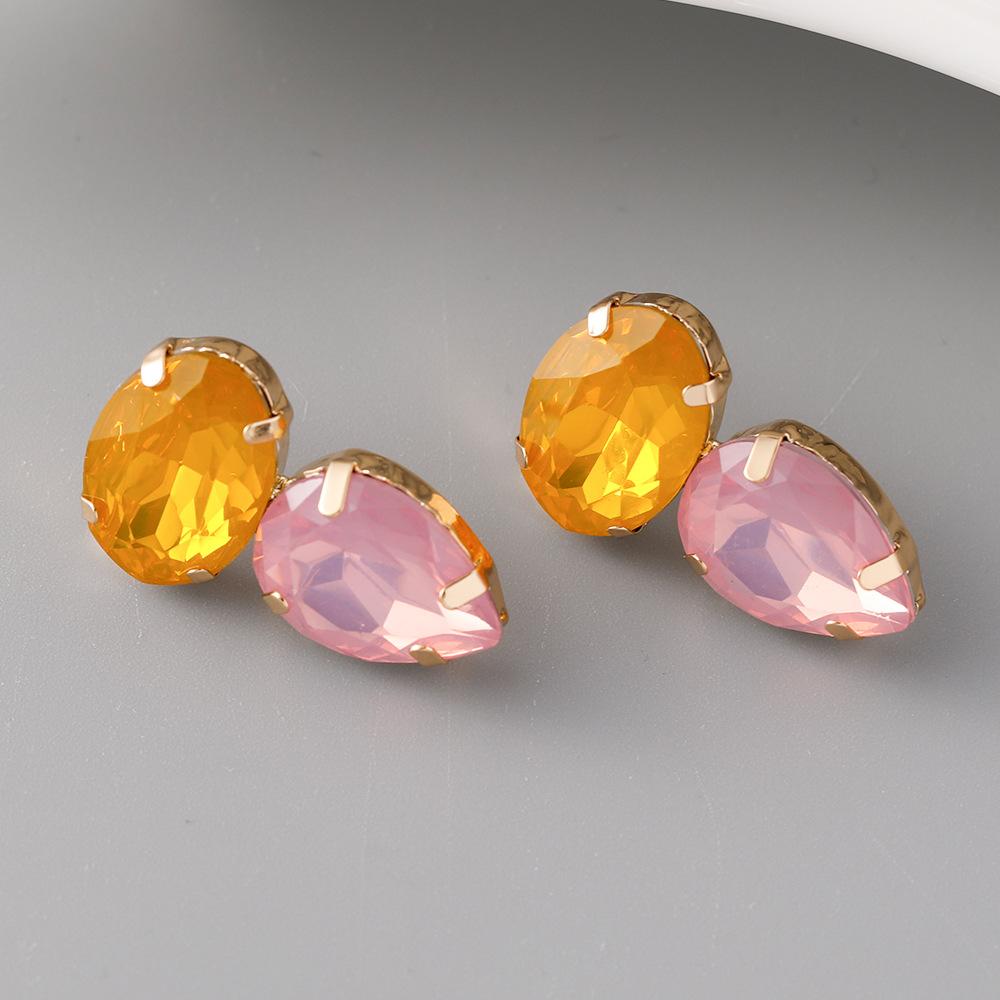 

Новые модные геометрические простые серьги-гвоздики с бриллиантами и стеклянными бриллиантами для женщин, изысканные американские серьги с контрастными кристаллами жёлтый