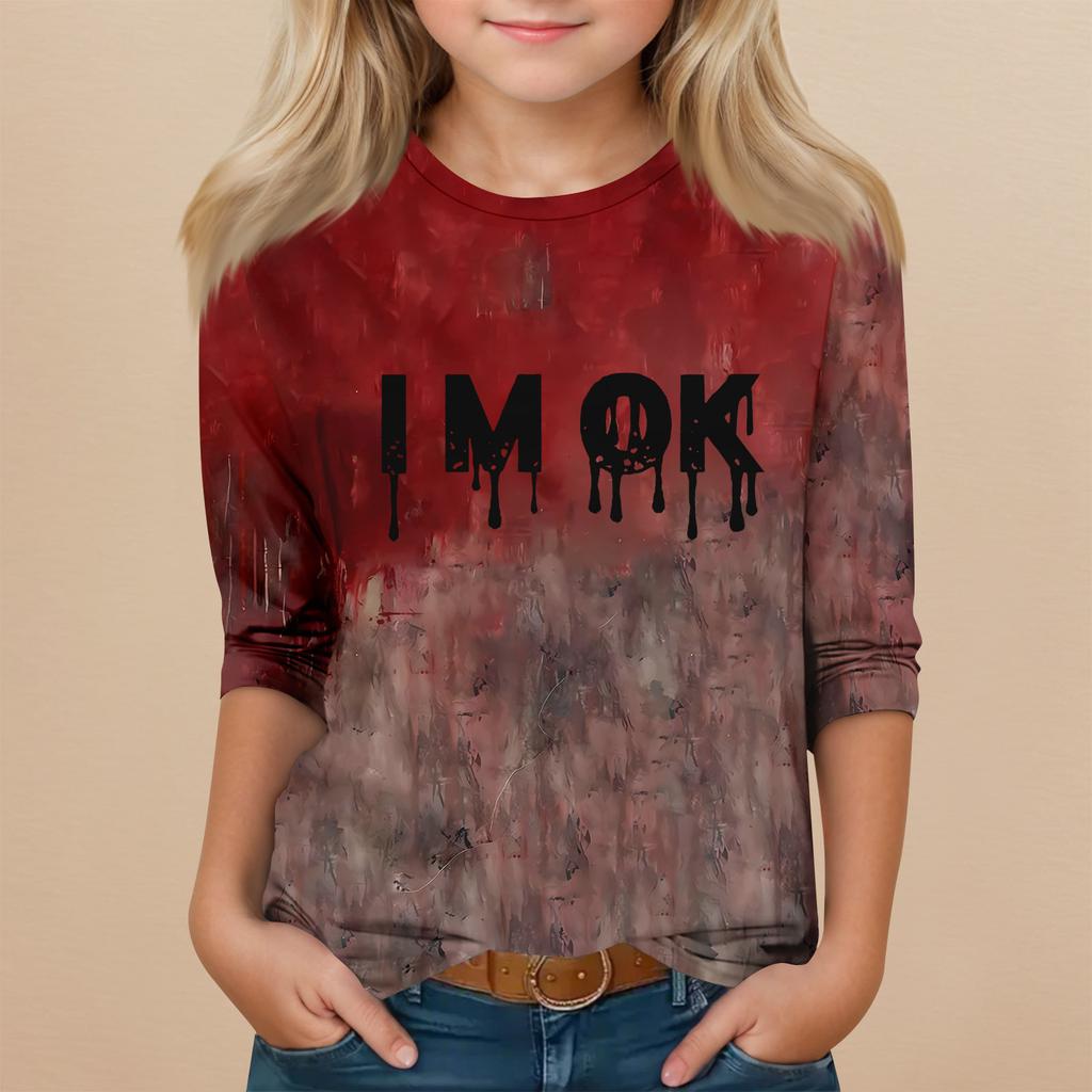Children's 3/4 Sleeve Round Neck Top Halloween Printed Everyday Casual Top