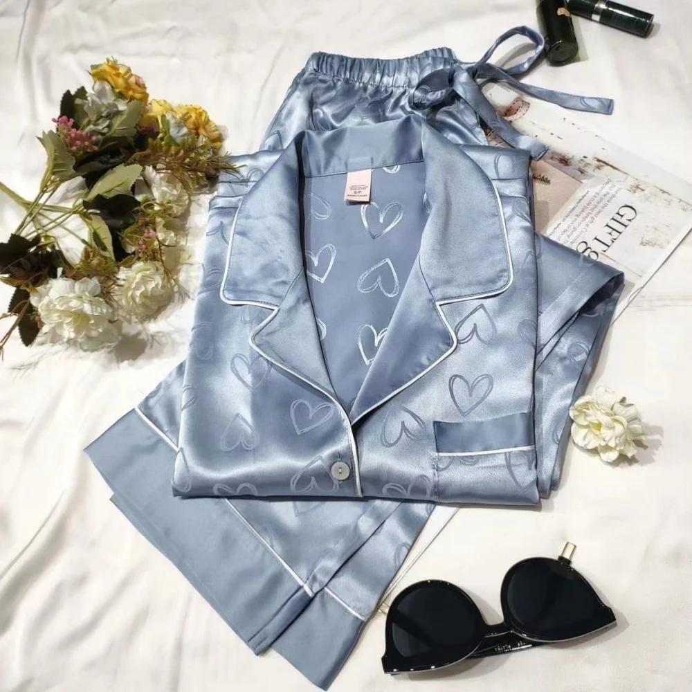 Pigiama Elegante in Seta Sintetica alla Moda Jacquard da Donna Stile Lungo Pigiama Casuale da Casa da Donna Nuovo Pigiama Primavera/Estate