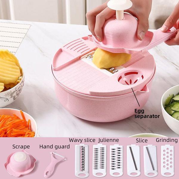 12Pcs New Multifunction Manual Vegetable Slicer Potato Fruit Cutter Grater Shredder Kitchen Chopper Cutter Drain Basket Food Strainer