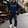 Men's Casual Letter Print Hooded Sweatshirt and Sweatpants Set, Lined Two Piece Outfit