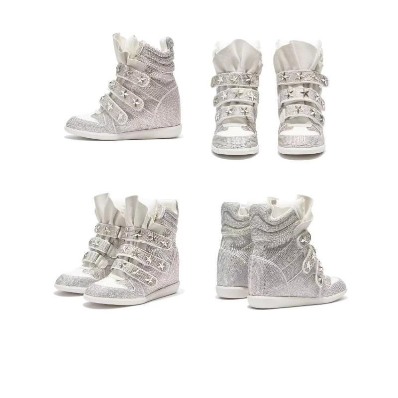 High Hidden Wedge Sneakers Rhinestone Star Studded Sole Casual Shoes Street Fashion Women Party