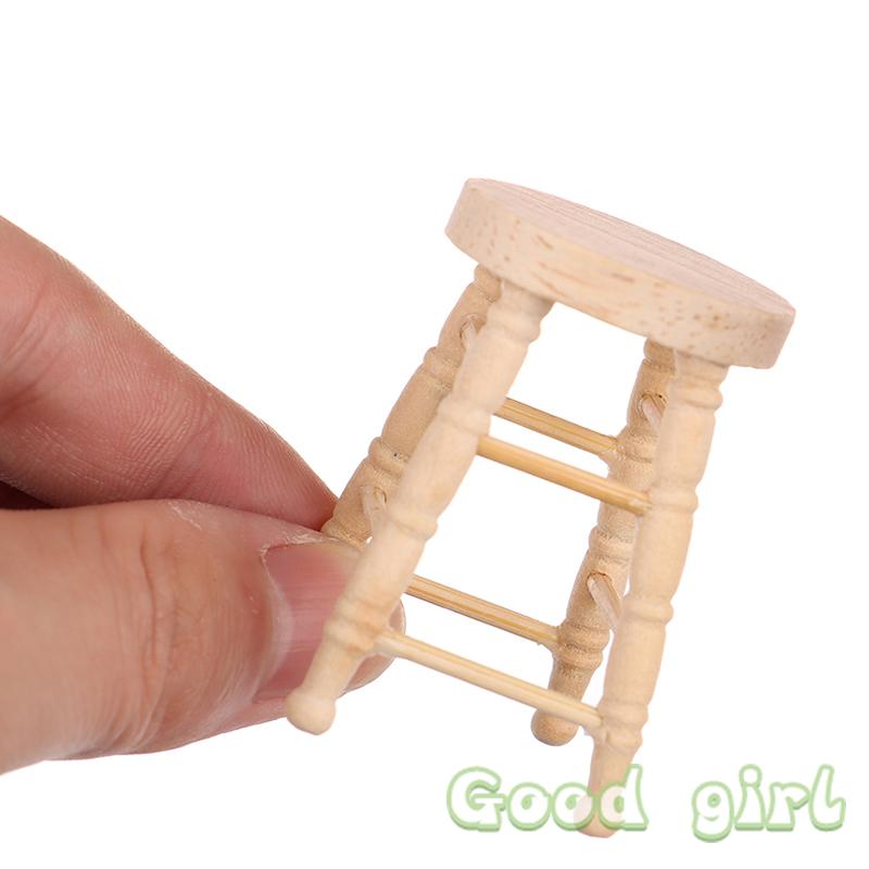 Sale Mini Furniture Dollhouse Simulation Wooden Stool Model Living Room Toy Doll House Furniture Accessor Miniature Kid Toy
