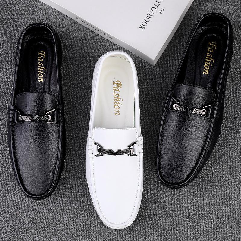 Cowhide Autumn and Winter Men's British Leather Soft Leather Men's Doudou Light People Trend Casual Leather Shoes Men