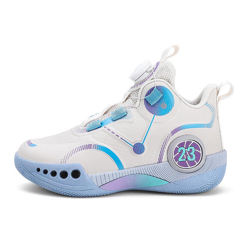 Summer breathable youth basketball professional actual student sneakers rotating button raw sneakers