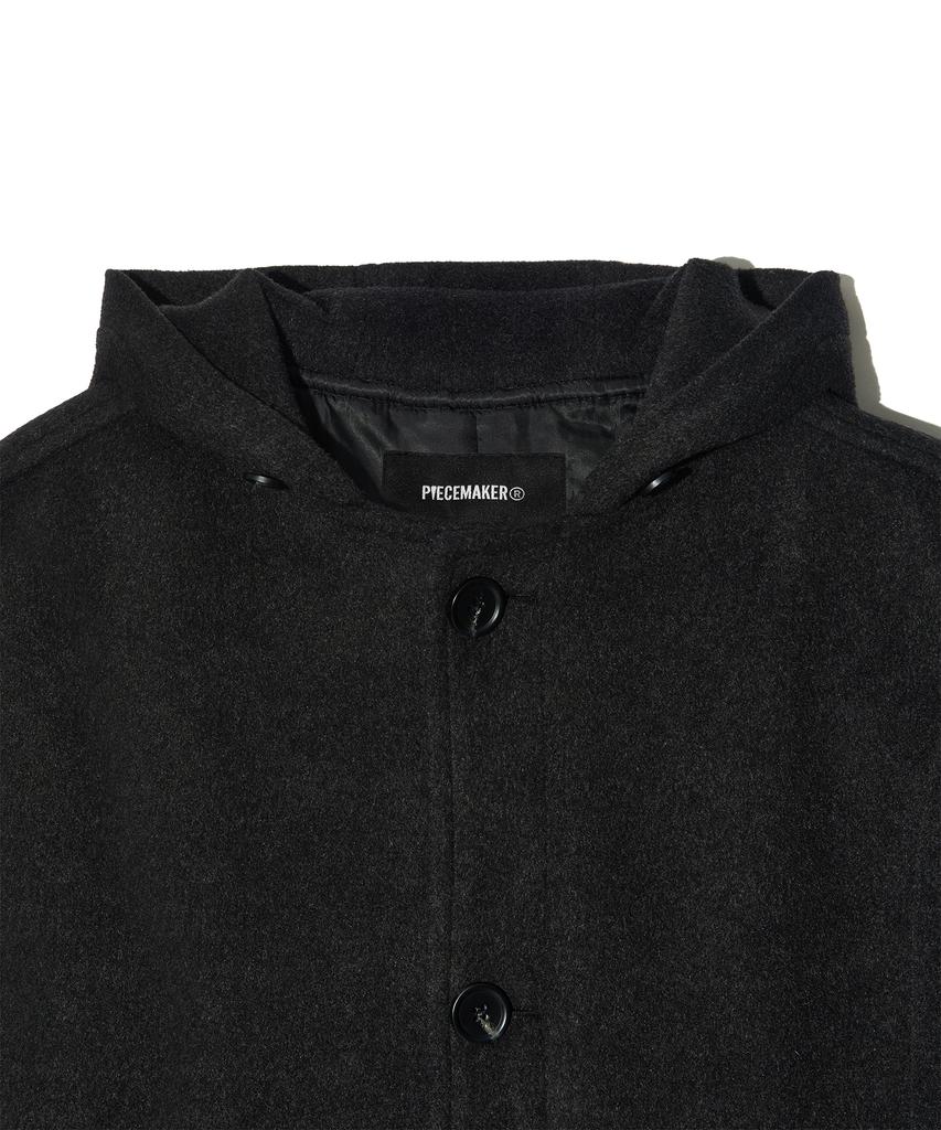 Peace Maker Hand Stitch Hoodie Maxi Wool Coat (Charcoal)
