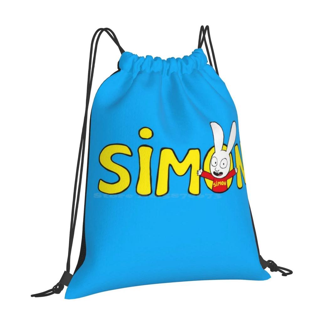 Simon Logo Pattern Design Laptop Travel School Bags Simon Rabbit Bunny Kids Cartoon Show Netflix