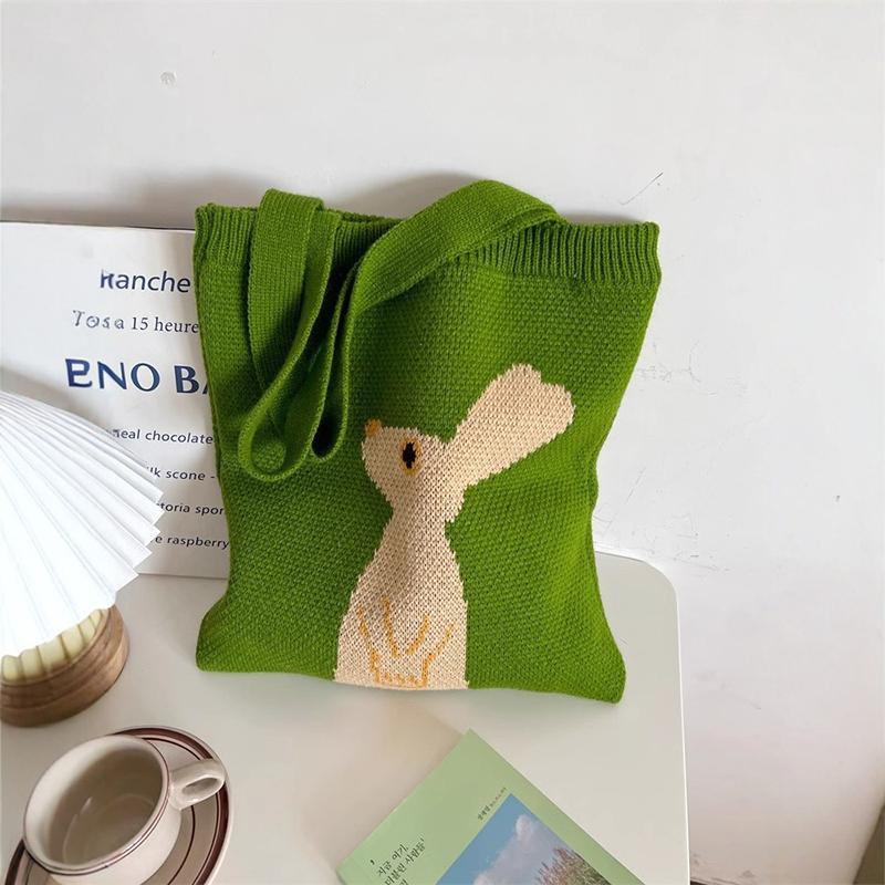 

Yogodlns New Fashion Handmade Knitted Tote Bag Cute Versatile Single Shoulder Bag Simple Large Capacity Women s Tote 35x40cm зелёный
