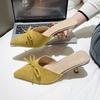 Fashion Pointed Toe Women Mules Slippers Shoes Fashion Butterfly-knot Slip On Slides Design Style Low Heels Banquet Party Sandals Shoes