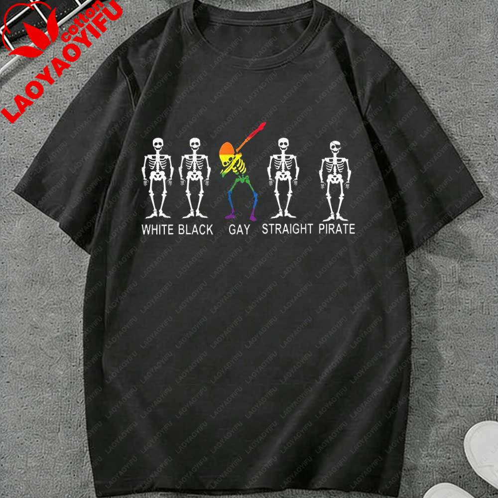 LGBT Funny Skeleton Pirate T Shirt Unisex White Short Sleeve Casual Graphic Tee Summer Streetwear Tops Harajuku Graphic T Shirts