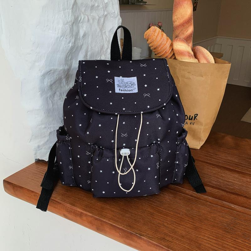 Schoolbag Bow Polka Dot Drawstring Alphabet Backpack Female College Style College Student School Bag Niche Leisure Travel Backpack