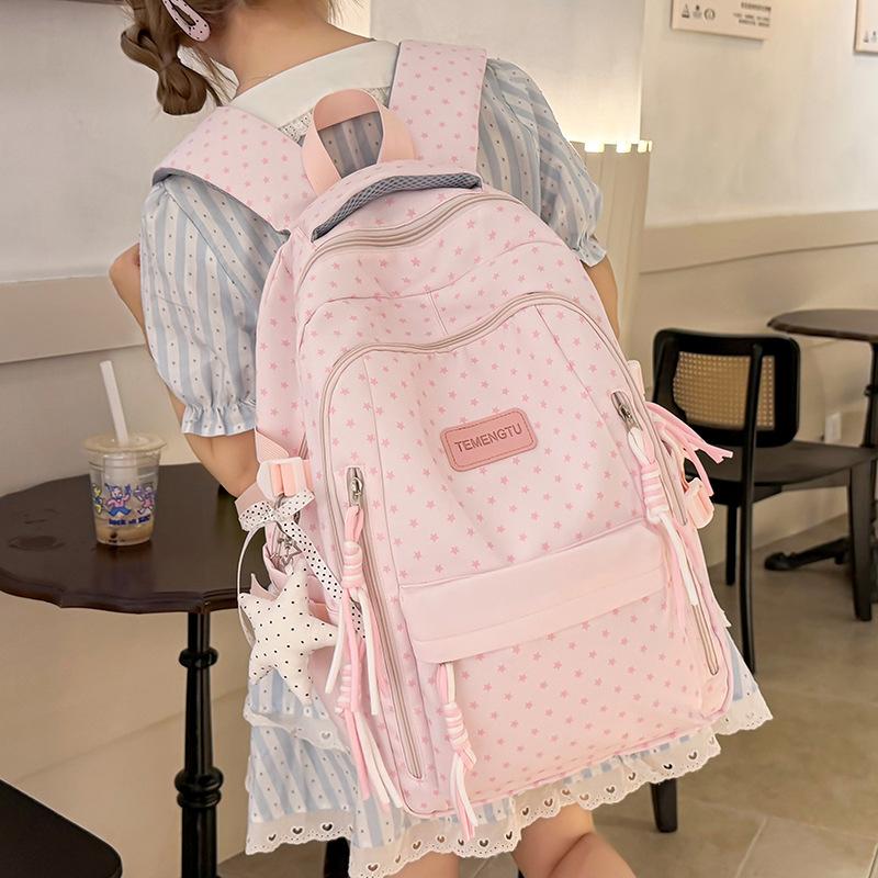 Schoolbag High Value Korean Version Fresh Schoolbag Japanese Princess Cute Star Print Backpack Junior High School Class Backpack